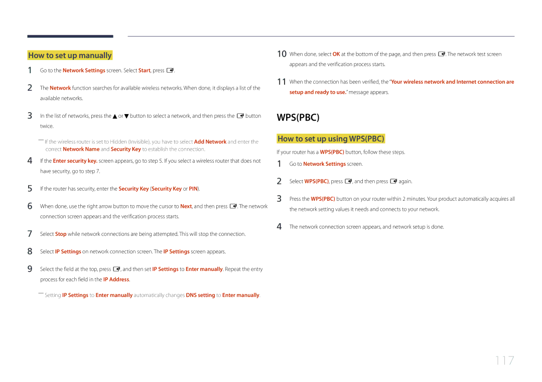 Samsung ME40C How to set up manually, How to set up using Wpspbc, If your router has a Wpspbc button, follow these steps 