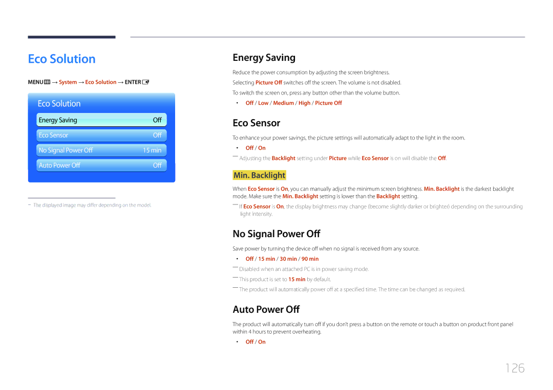 Samsung CYTM46LCA, ME40C user manual Eco Solution, 126 