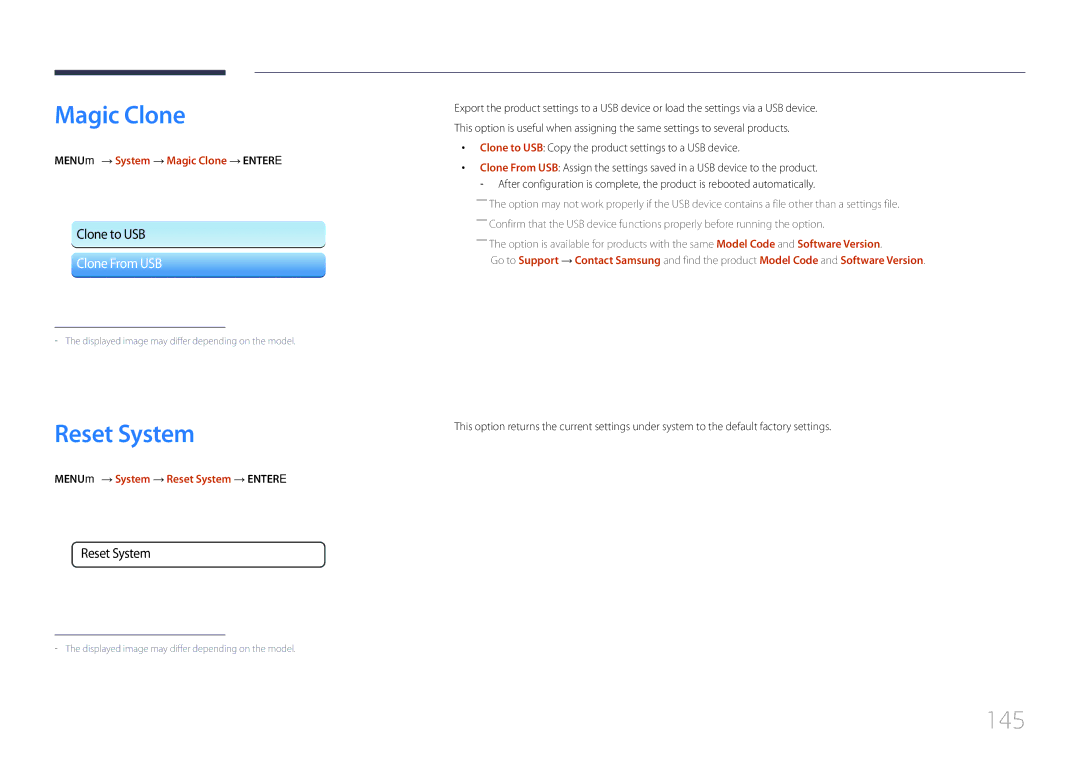 Samsung ME40C, CYTM46LCA user manual Magic Clone, Reset System, 145 