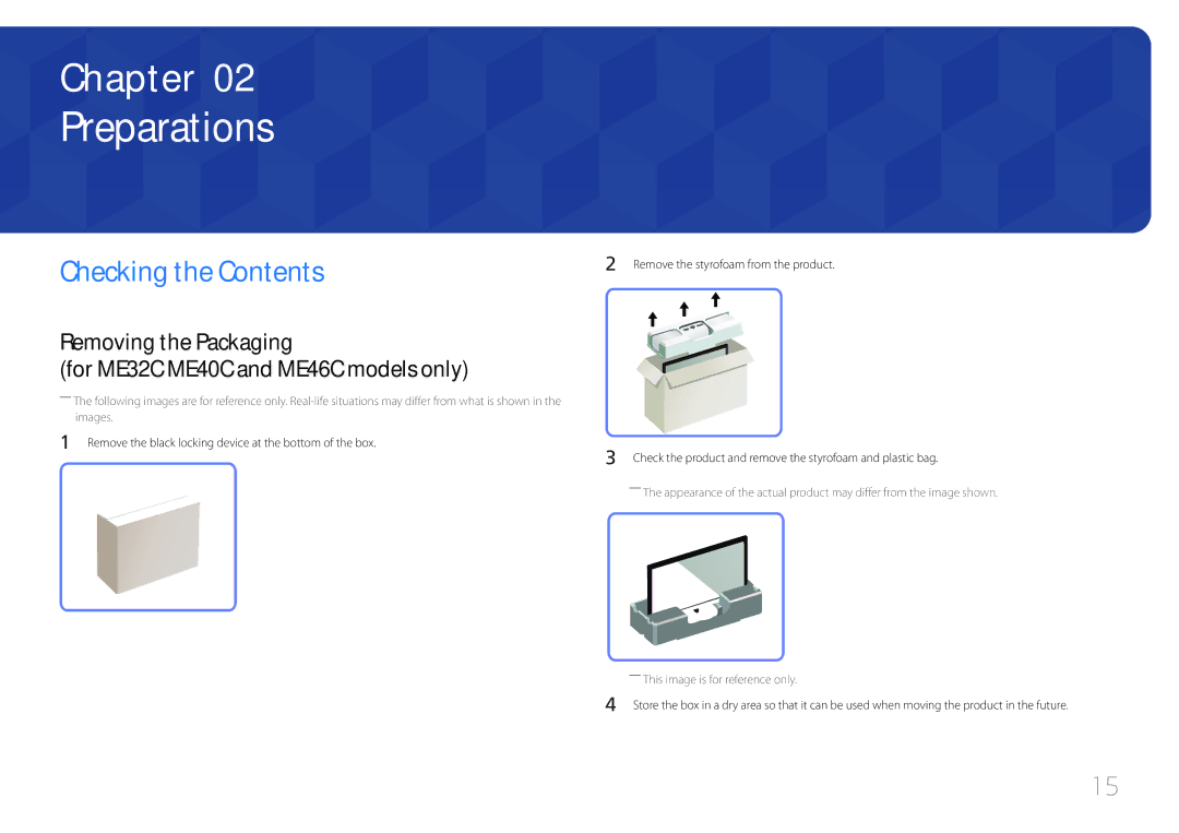 Samsung ME40C, CYTM46LCA user manual Preparations, Checking the Contents 