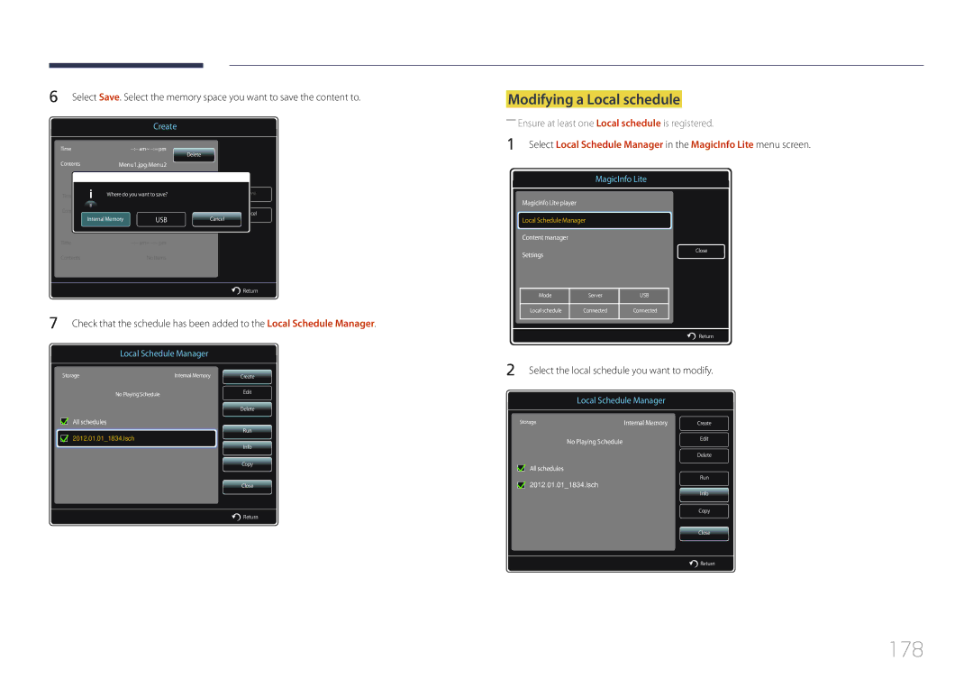 Samsung CYTM46LCA, ME40C user manual 178, Modifying a Local schedule 