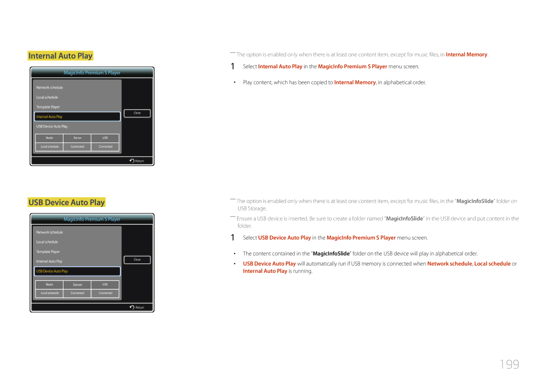 Samsung ME40C, CYTM46LCA user manual 199, Internal Auto Play 