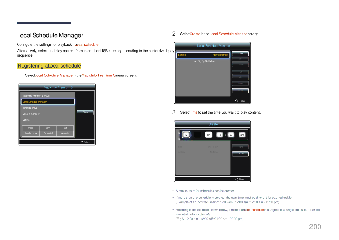 Samsung CYTM46LCA, ME40C user manual 200, Local Schedule Manager 