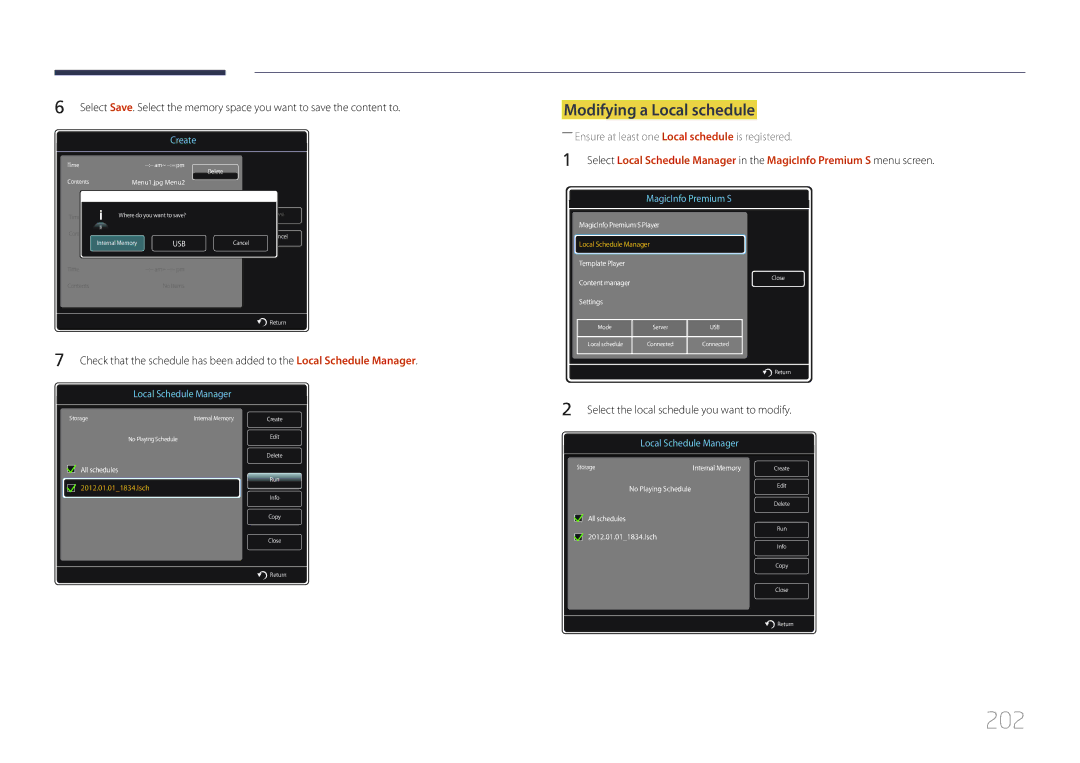 Samsung CYTM46LCA, ME40C user manual 202, Local Schedule Manager 