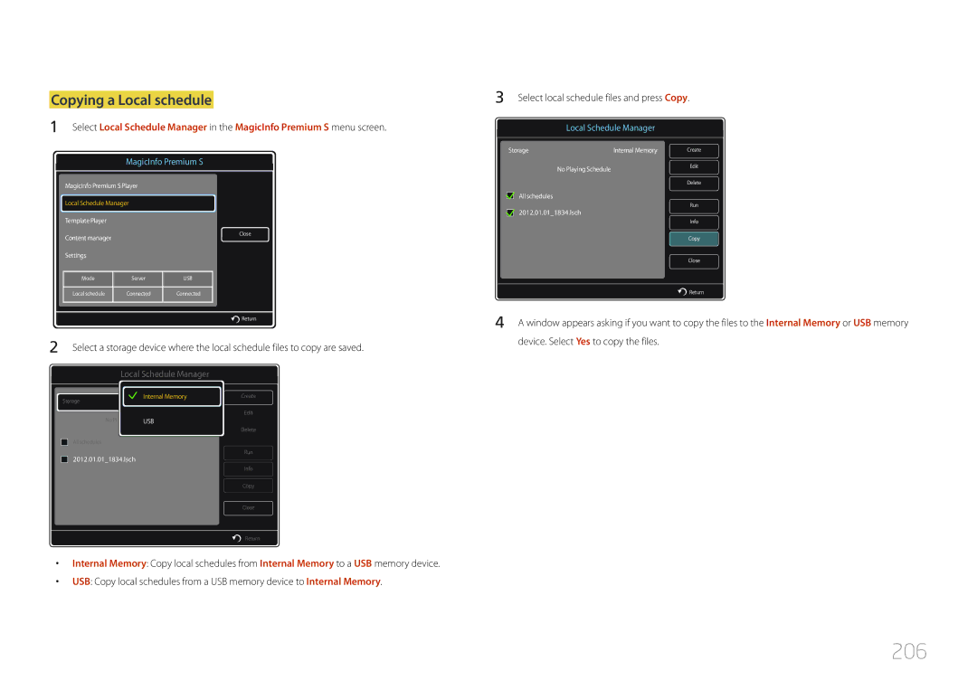 Samsung CYTM46LCA, ME40C user manual 206, Copying a Local schedule 