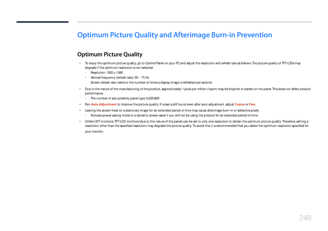 Samsung CYTM46LCA, ME40C user manual Optimum Picture Quality and Afterimage Burn-in Prevention, 248, Your monitor 