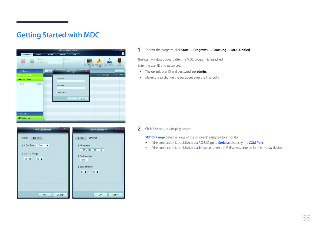 Samsung CYTM46LCA, ME40C user manual Getting Started with MDC 