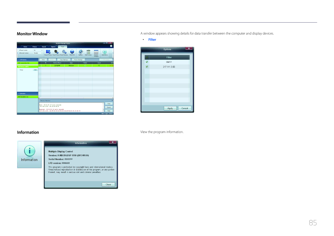 Samsung ME40C, CYTM46LCA user manual Monitor Window Information, View the program information 