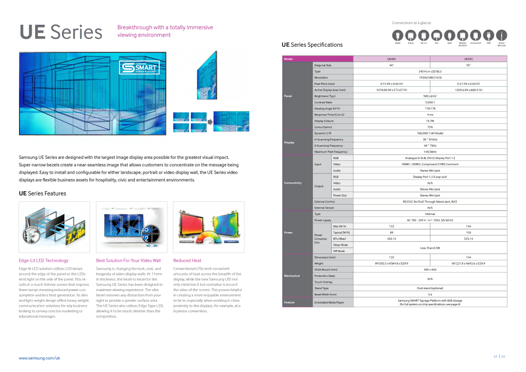 Samsung CYTM55LCC, CYTM32LCA brochure UE Series Features, UE Series Specifications, UE46C UE55C 