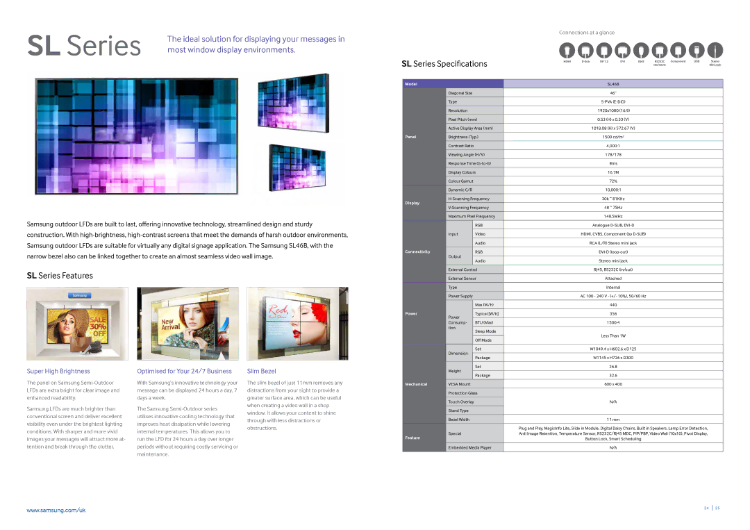 Samsung CYTM32LCA, CYTM55LCC brochure SL Series Features, SL Series Specifications, Pva E-Did 