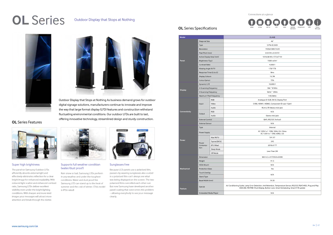 Samsung CYTM55LCC, CYTM32LCA brochure OL Series Specifications, OL Series Features 