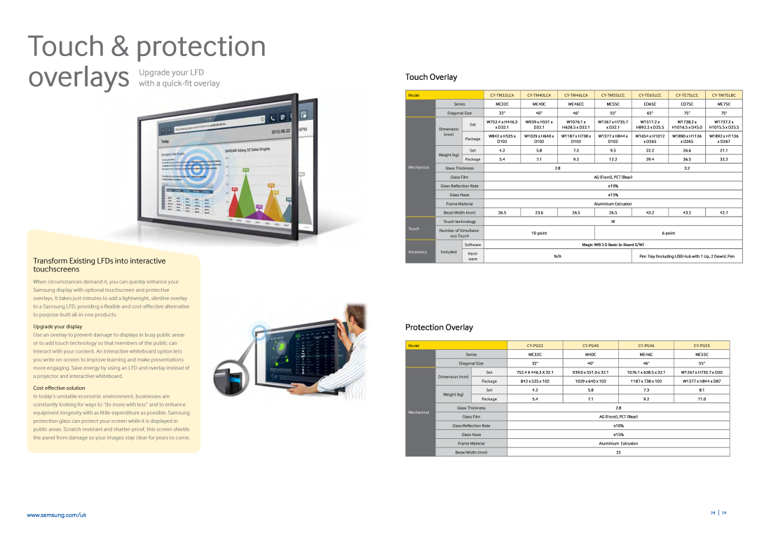 Samsung CYTM32LCA, CYTM55LCC brochure Touch & protection, Touch Overlay, Protection Overlay 