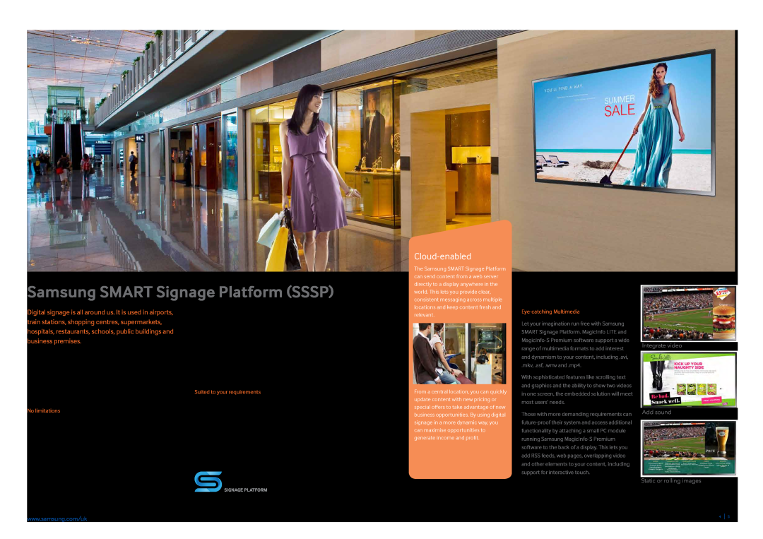 Samsung CYTM32LCA brochure Samsung SMART Signage Platform SSSP, Cloud-enabled, No limitations, Suited to your requirements 