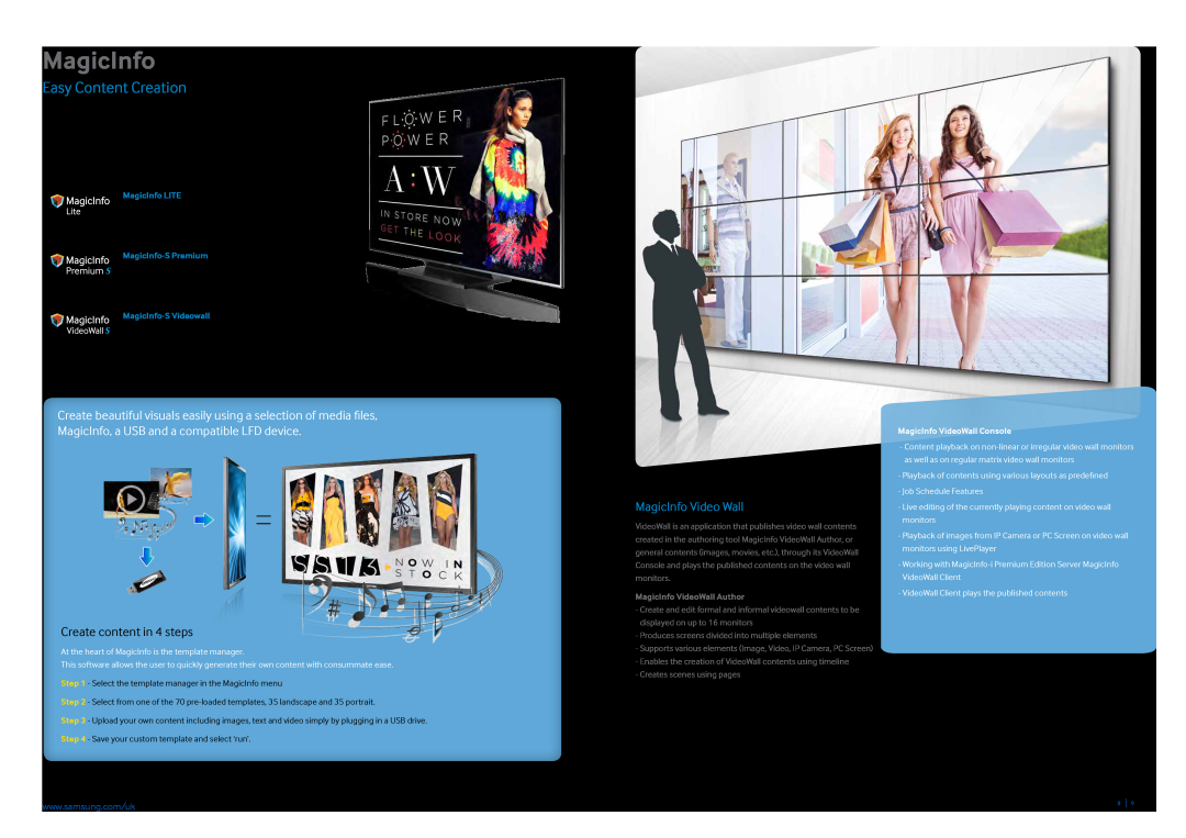 Samsung CYTM32LCA, CYTM55LCC brochure MagicInfo, Create content in 4 steps, Produces screens divided into multiple elements 