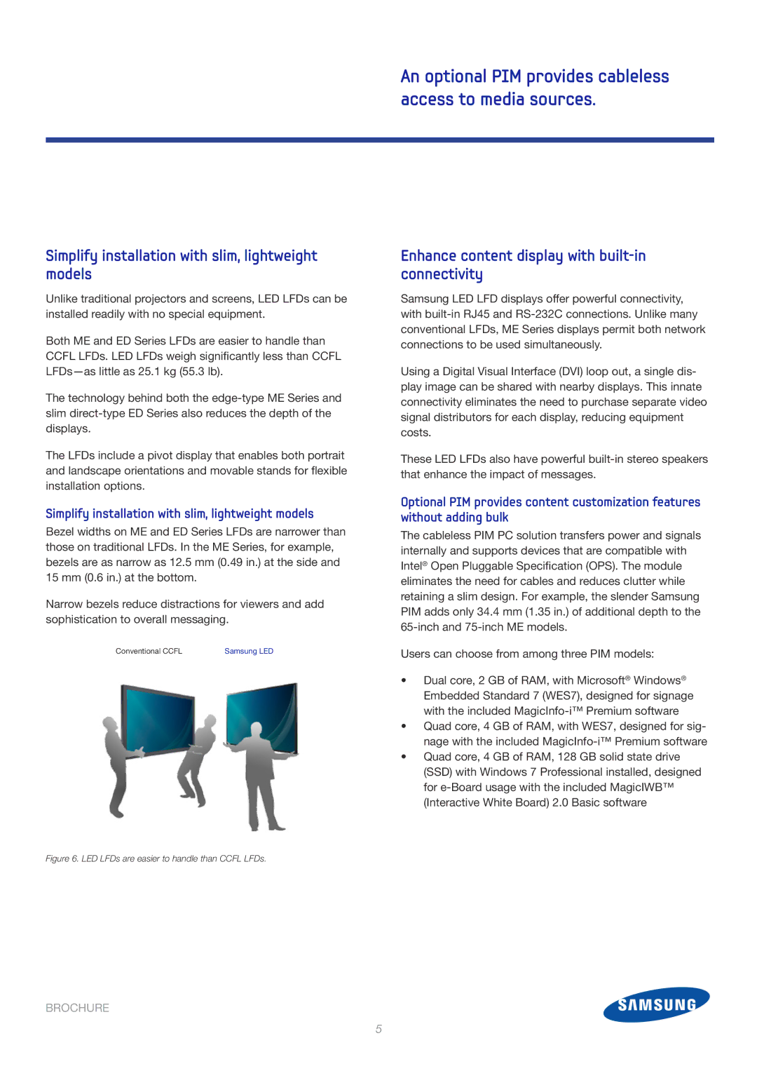 Samsung CYTM75 Simplify installation with slim, lightweight models, Enhance content display with built-in connectivity 