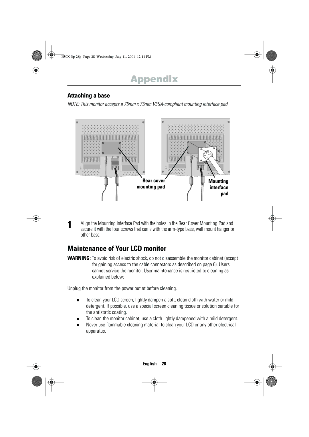 Samsung CZ15VTSN/XEG manual Maintenance of Your LCD monitor, Attaching a base, Other base 