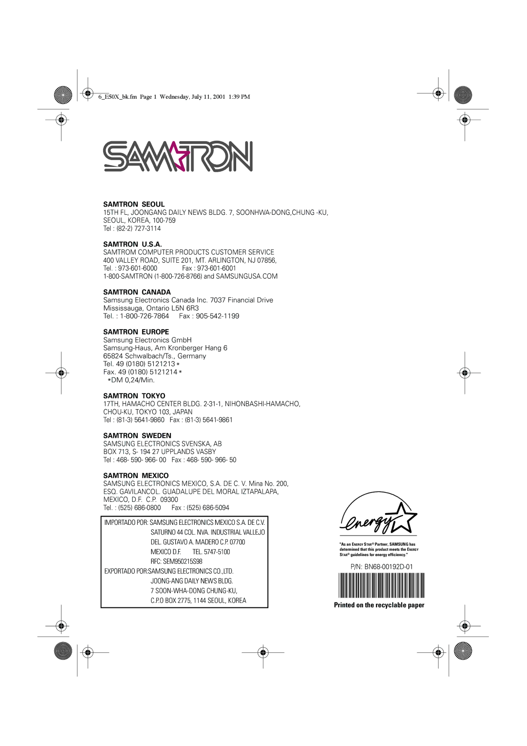 Samsung CZ15VTSN/XEG manual Samtron Seoul 