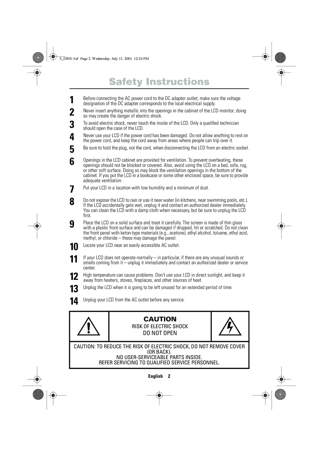 Samsung CZ15VTSN/XEG manual Safety Instructions, Do not Open 