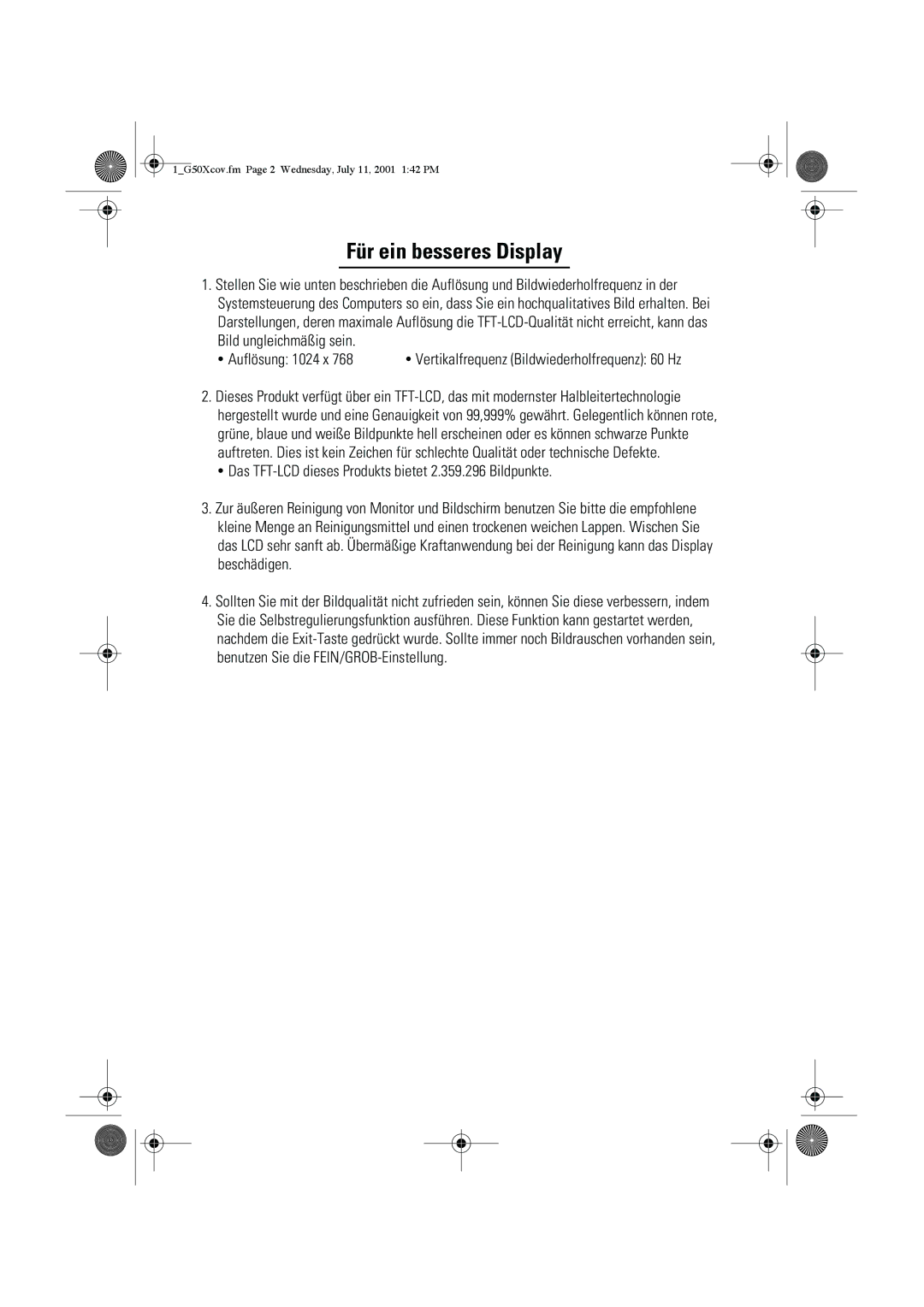 Samsung CZ15VTSN/XEG manual Für ein besseres Display, Auflösung 1024 x 