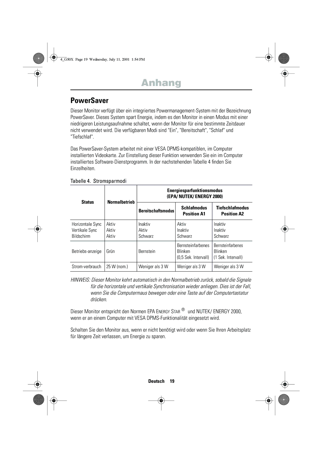 Samsung CZ15VTSN/XEG manual Anhang, PowerSaver 