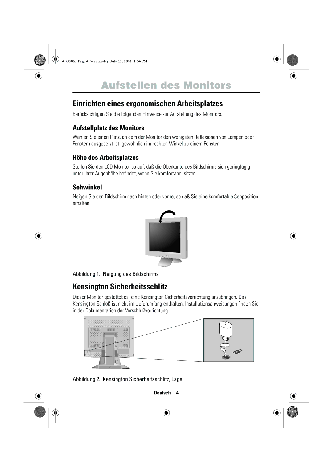 Samsung CZ15VTSN/XEG Aufstellen des Monitors, Einrichten eines ergonomischen Arbeitsplatzes, Kensington Sicherheitsschlitz 