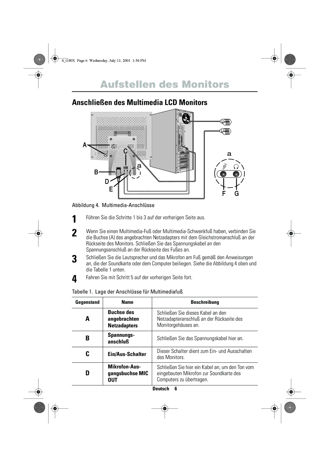 Samsung CZ15VTSN/XEG manual Anschließen des Multimedia LCD Monitors 