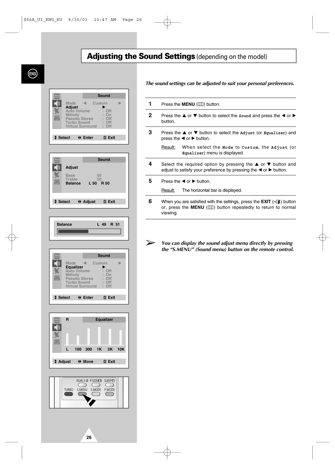 Samsung CZ21A113N5 manual Adjusting the Sound Settings depending on the model 