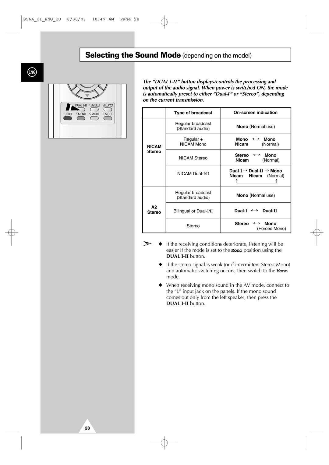 Samsung CZ21A113N5 manual Selecting the Sound Mode depending on the model 