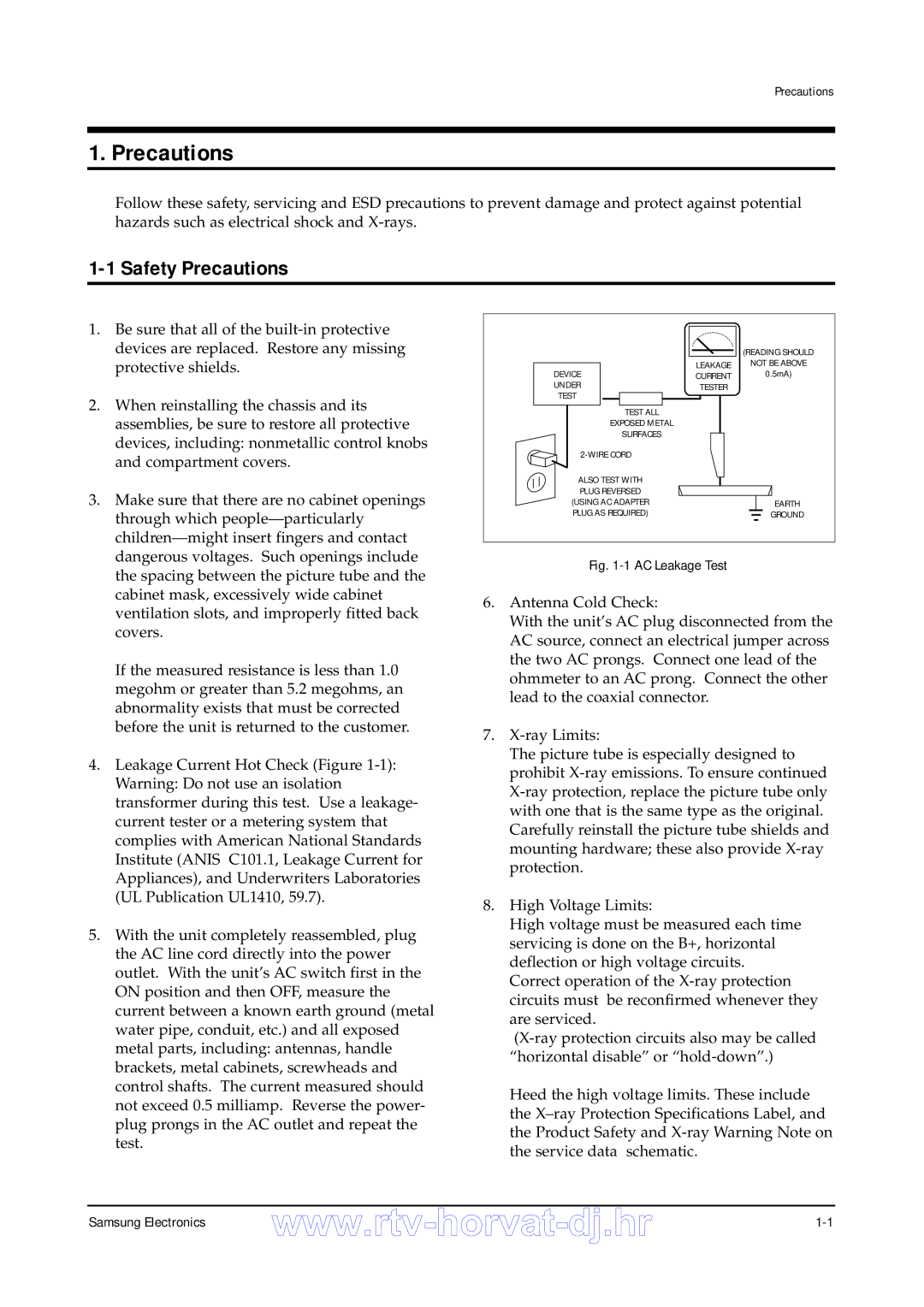 Samsung CS29A5HT8X/NWT, CZ21A8VW8X/ELS, CS29A5HT8X/BWT specifications Safety Precautions, Wire Cord, Plug Reversed 