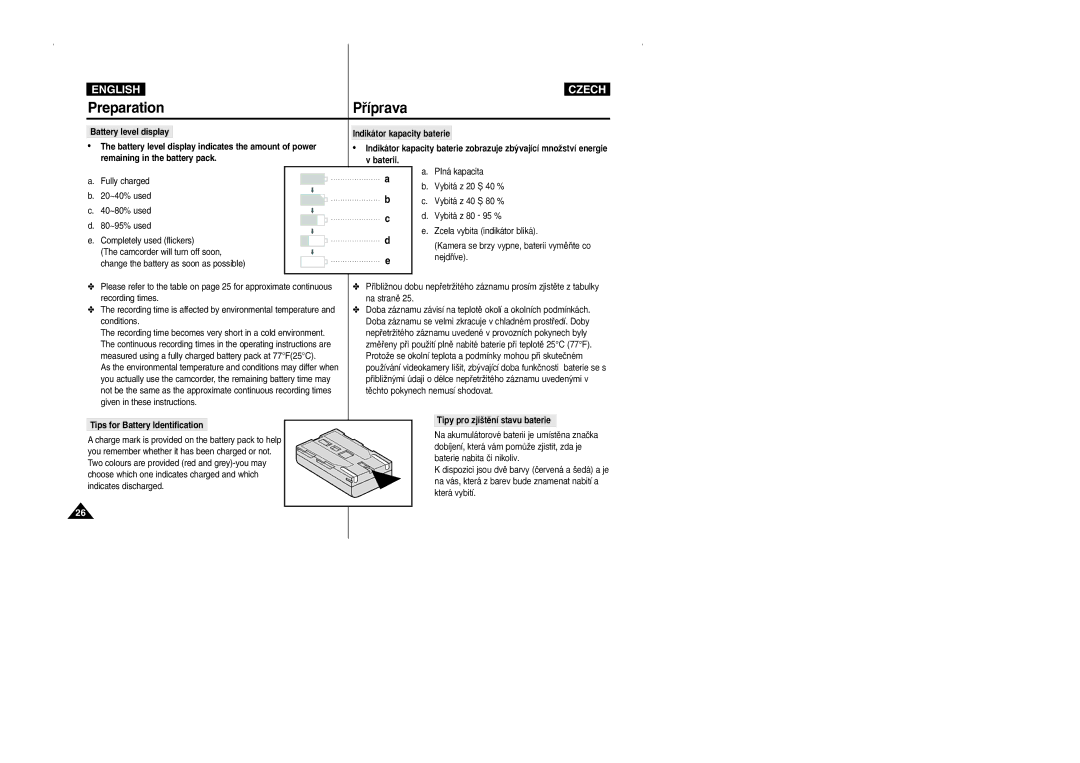 Samsung CZECH manual Tips for Battery Identification, Tipy pro zji‰tûní stavu baterie 