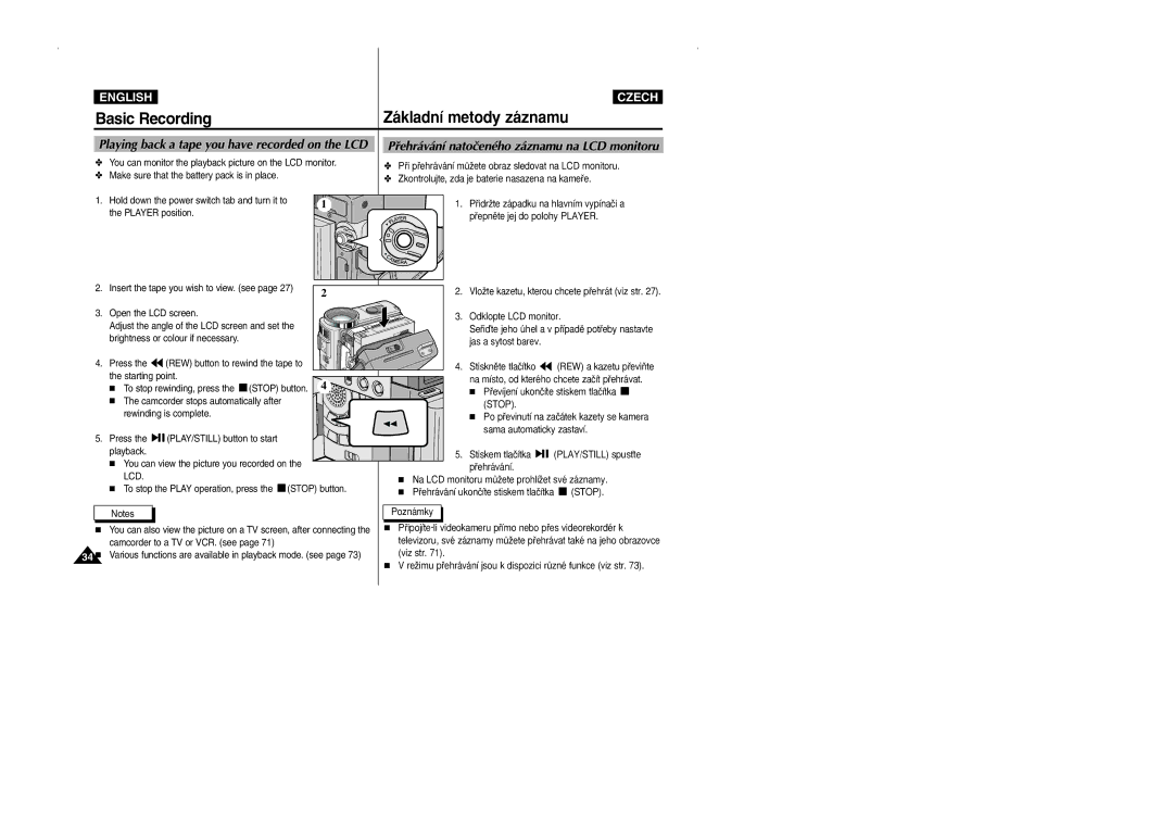 Samsung CZECH manual Pﬁehrávání natoãeného záznamu na LCD monitoru, Stop 