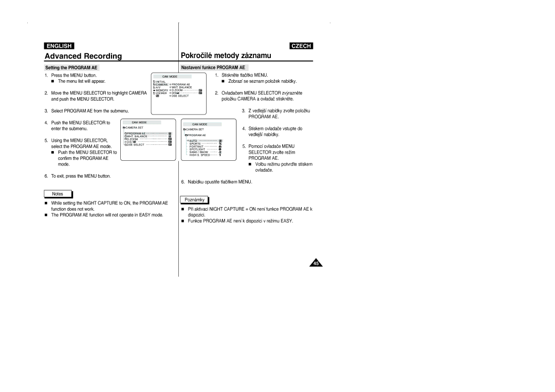 Samsung CZECH manual Program AE 