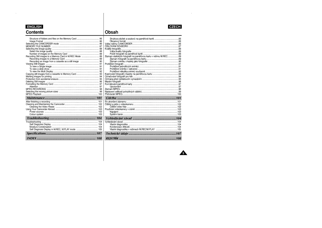 Samsung CZECH manual Index 