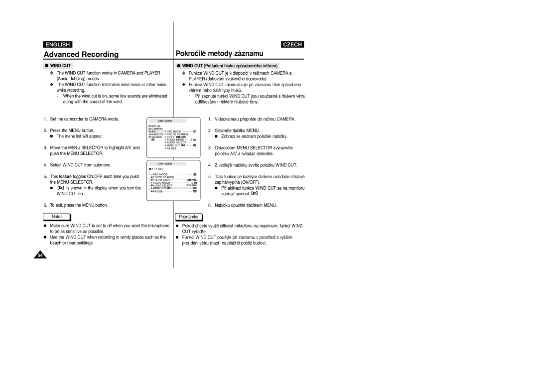 Samsung CZECH manual Wind CUT Potlaãení hluku zpÛsobeného vûtrem 