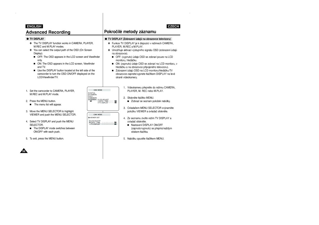 Samsung CZECH manual TV Display Zobrazení údajÛ na obrazovce televizoru 