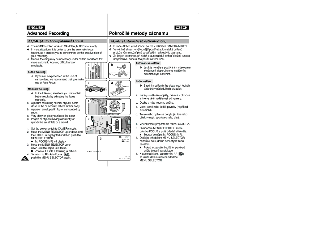 Samsung CZECH manual AF/MF Auto Focus/Manual Focus, AF/MF Automatické ostﬁení/Ruãní, Ruãní ostﬁení 