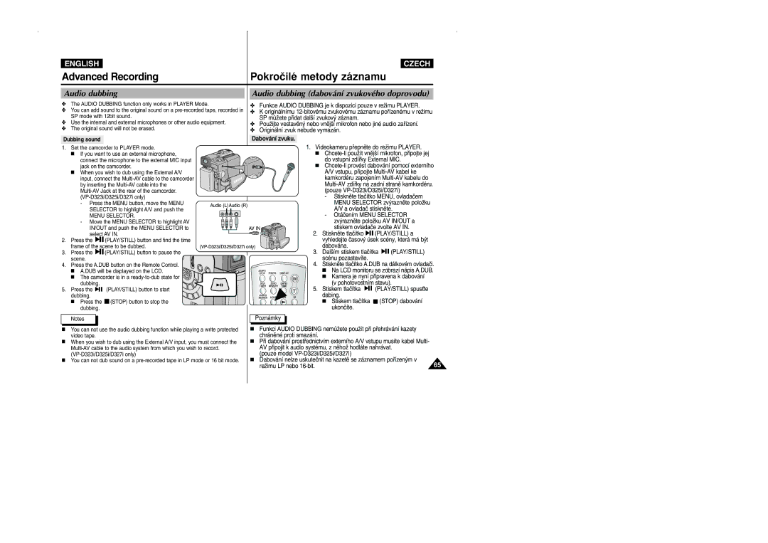 Samsung CZECH manual Audio dubbing dabování zvukového doprovodu, Dubbing sound 