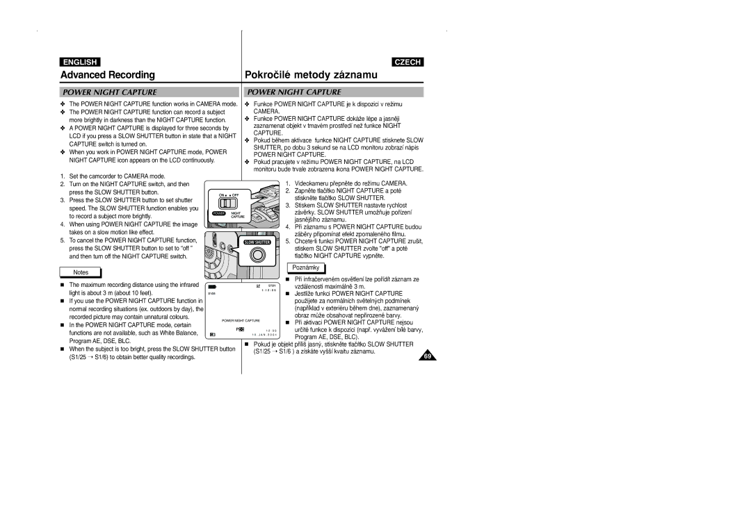 Samsung CZECH manual Funkce Power Night Capture je k dispozici v reÏimu 