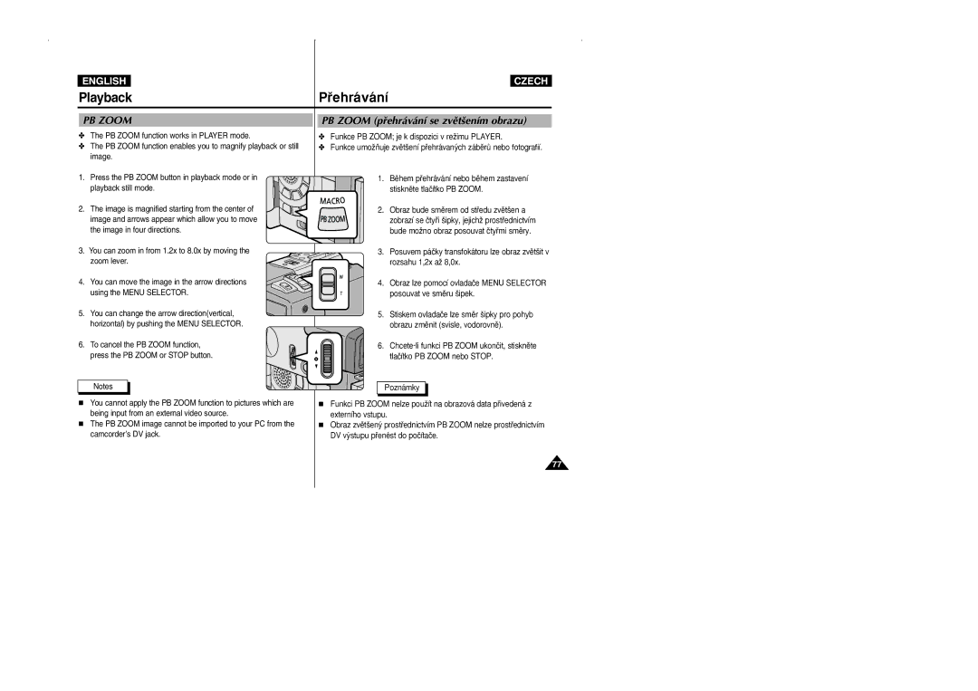 Samsung CZECH manual PB Zoom pﬁehrávání se zvût‰ením obrazu 