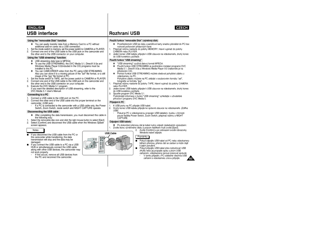 Samsung CZECH manual Using the removable Disk function, Using the USB streaming function, Connecting to a PC 