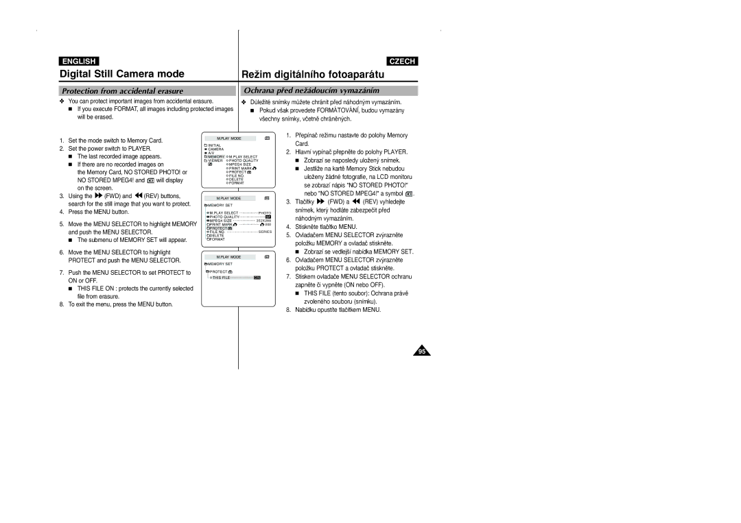 Samsung CZECH manual Protection from accidental erasure, Ochrana pﬁed neÏádoucím vymazáním 