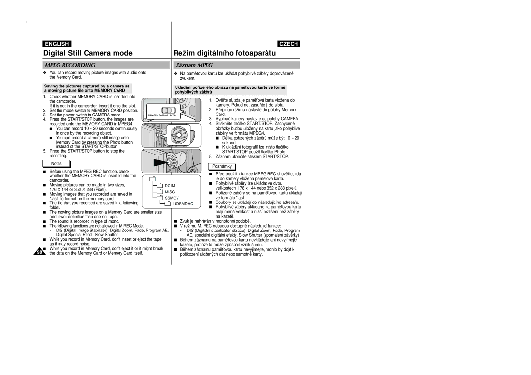 Samsung CZECH manual Záznam Mpeg 