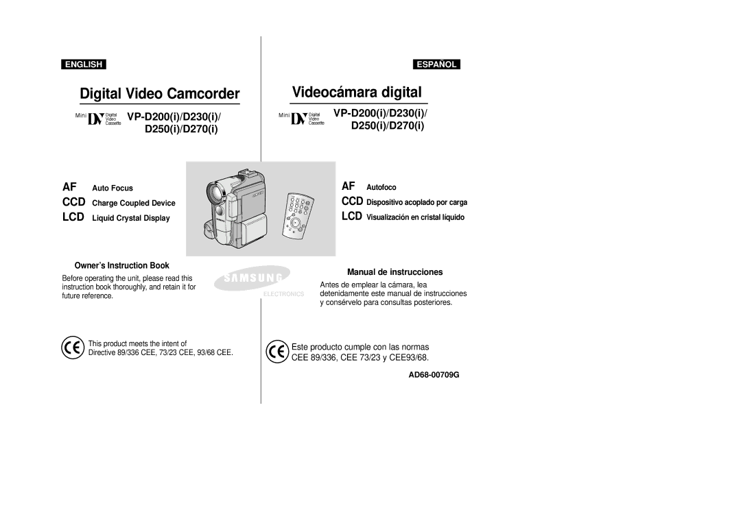 Samsung D270(i), D250(i), D230(i) manual Videocá mara digital, VP-D200i/D230i D250i/D270i 