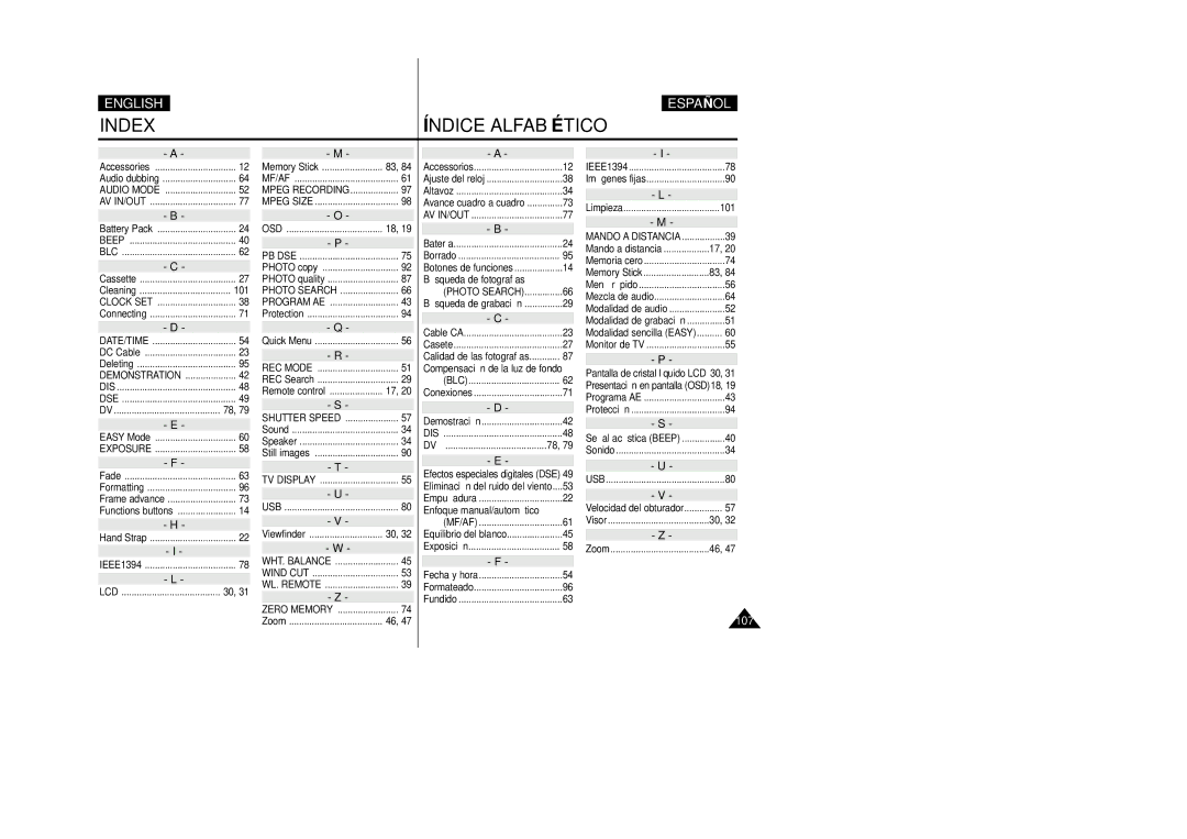 Samsung D230(i), D250(i), D270(i) manual Index Índice Alfabé Tico 