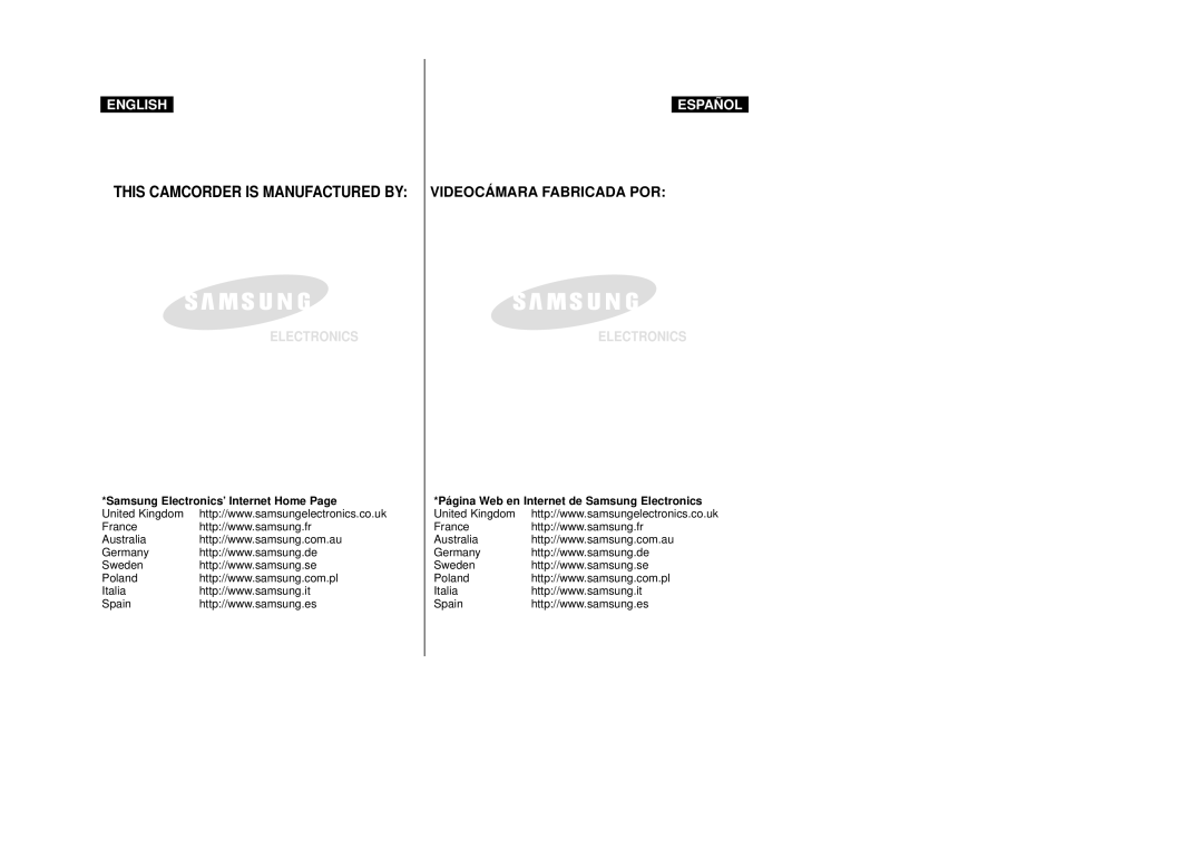 Samsung D250(i), D270(i), D230(i) manual Pá gina Web en Internet de Samsung Electronics 