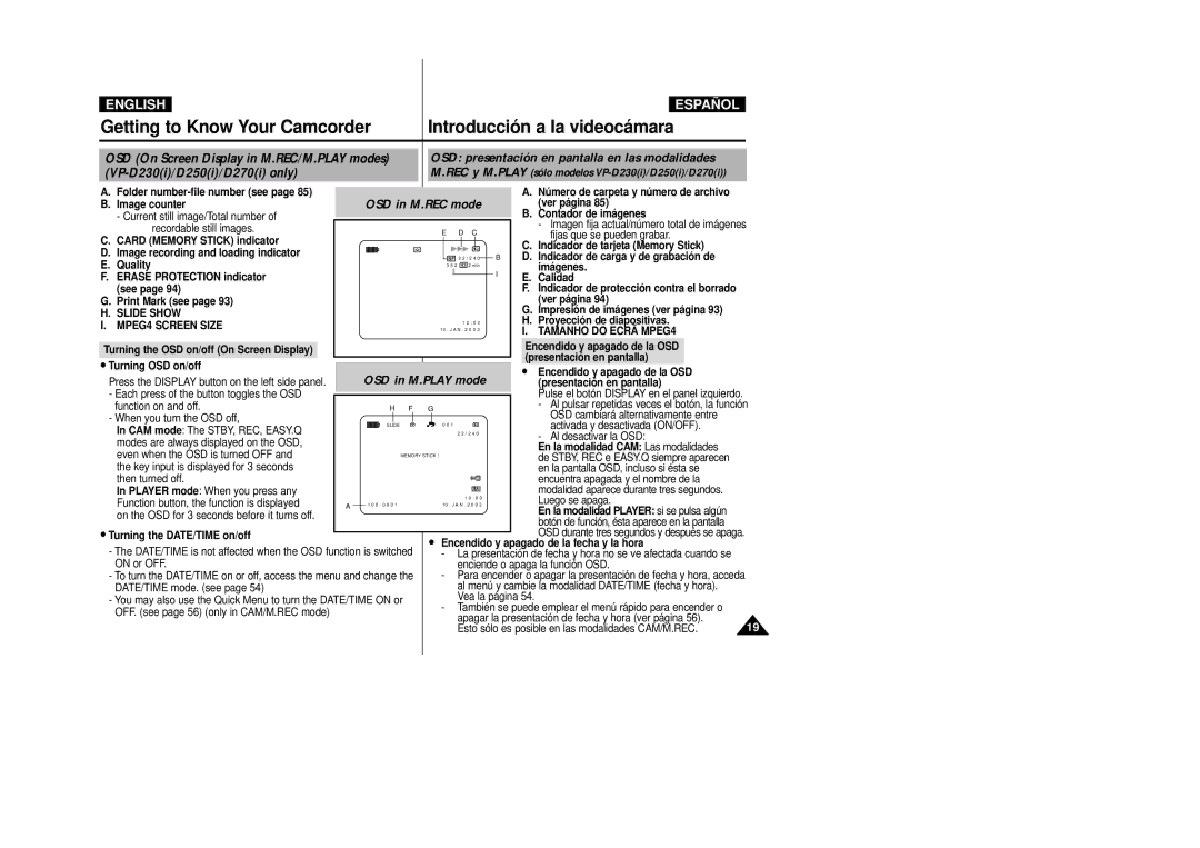 Samsung D270(i), D250(i), D230(i) manual Slide Show, MPEG4 Screen Size, Tamanho do Ecrã MPEG4 