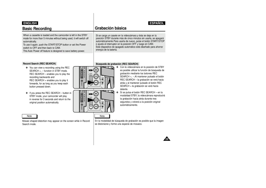 Samsung D230(i), D250(i), D270(i) manual Record Search REC Search, Búsqueda de grabación REC Search 