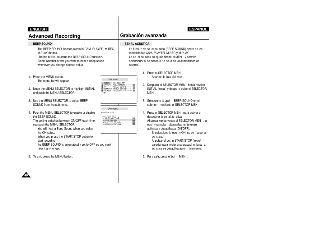 Samsung D270(i), D250(i), D230(i) manual Beep Sound, Señal Acústica, Si selecciona la opción ON, se oirá la señal acústica 