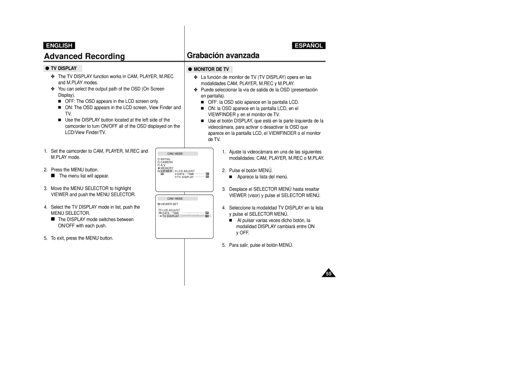 Samsung D270(i), D250(i), D230(i) manual Monitor DE TV, Select the TV Display mode in list, push, Menu Selector 