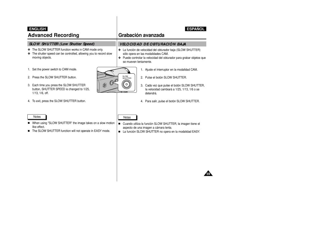Samsung D230(i), D250(i), D270(i) manual Slow Shutter Low Shutter Speed, Velocidad DE Obturación Baja 